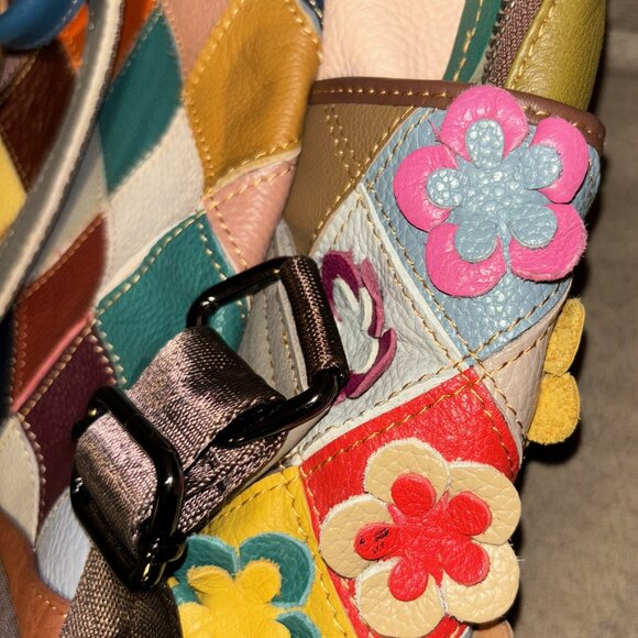 Vera Pelle Multicolour Flowers Leather Backpack - Picture 6 of 8